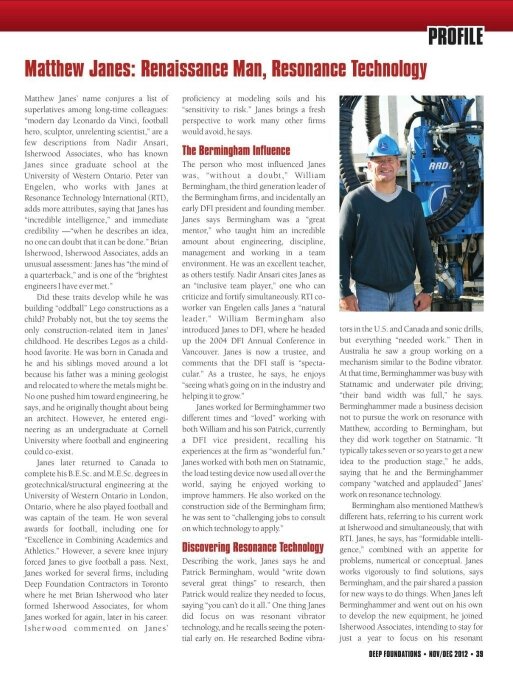 Sonic Drill and Sonic Pile Driver - Profile on Matthew Janes